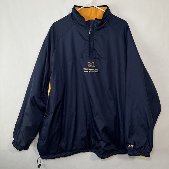 VTG Michigan Wolverines Pro Player 1/4 Zip Reversible Windbreaker Jacket 2XL XXL - Picture 1 of 16